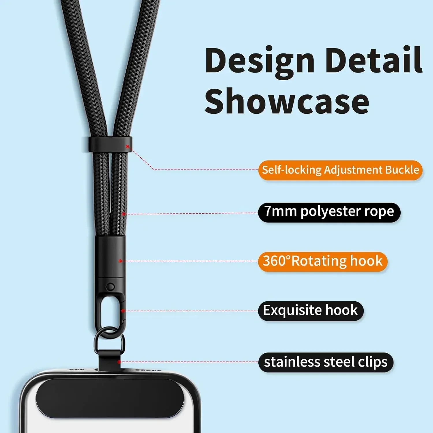 Universal Adjustable Mobile Phone Wrist Strap with Self-locking Anti-drop Design