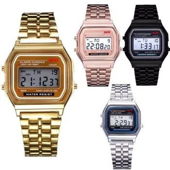 Women Men Watch Gold Silver Vintage LED Digital Sports Military Wristwatches Electronic Digital Present Gift Male Promotion 1