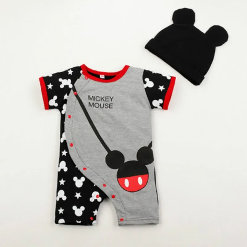 Summer Baby Rompers+Hat 2pcs Cartoon Mickey Minnie Boys Girls Jumpsuit Infant Costumes Newborn Baby Clothes Set Lovely Sets