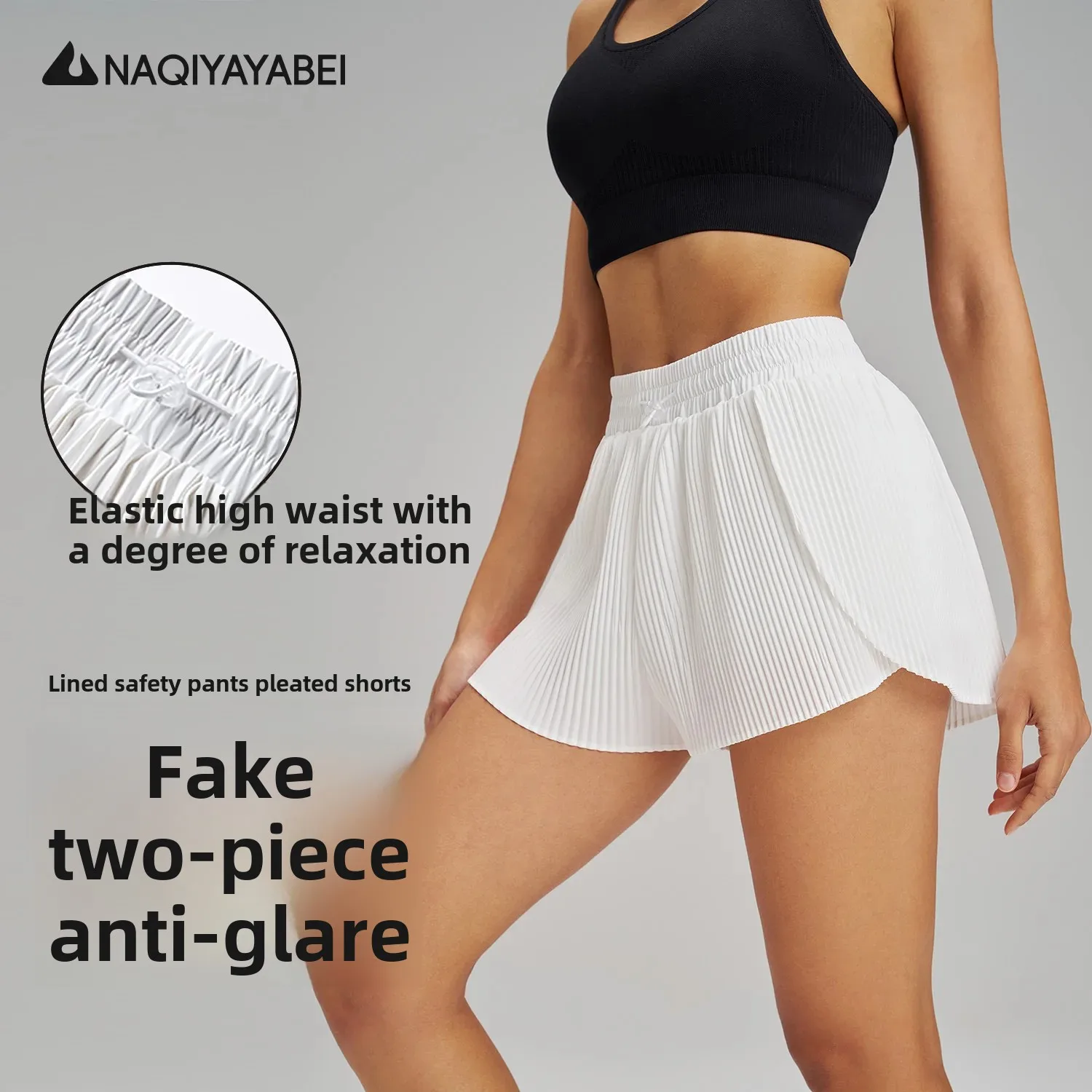 Outdoor Fitness Yoga Shorts Women's Loose Lower Body Three-quarter Length Breathable Quick-dry Fake Two-pieced Pleated Skirt Pan