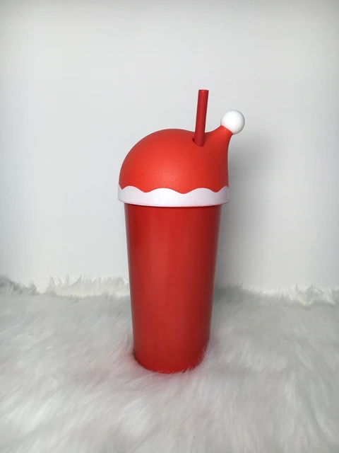 blank plain 600ml 20oz red plastic santa cup tumbler christmas santa hat cup  tumbler with lid