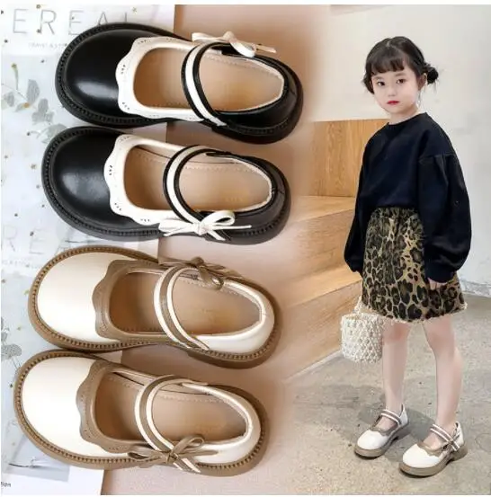 Fashion Girl School Shoes Patchwork Kid Princess Shoes For Children Shallow Toddler Scarpe In Pelle Con Bordo Arruffato Causale Mary Janes