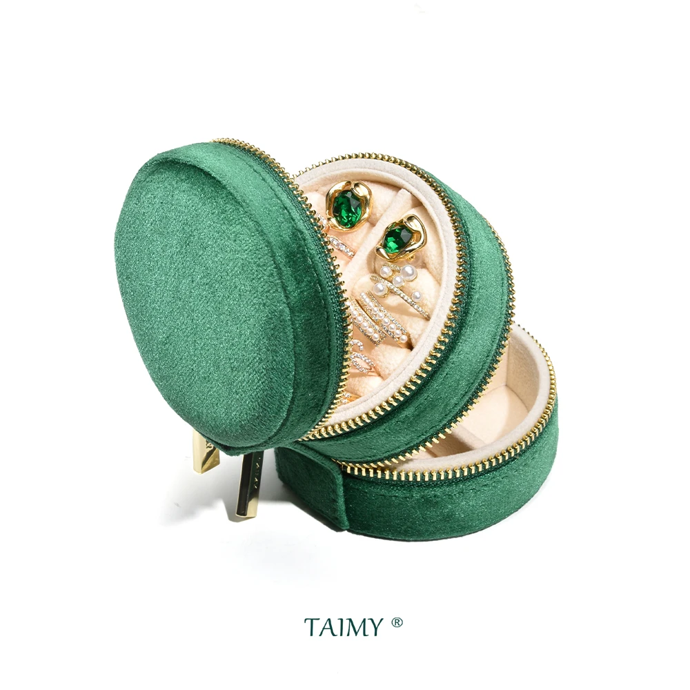 TAIMY Velvet Jewelry Ring Box Green Double Layer Jewelry Box Mini Portable Travel Storage Case Unique Gift Wholesale Packaging