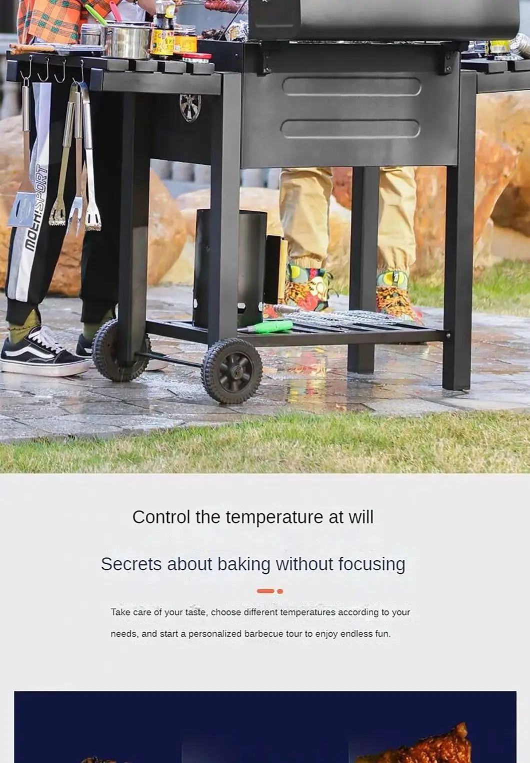 New Oil Drum Barrel Outdoor Charcoal Barbeque BBQ Grills Backyard Party Barbecue Smoker with Rotisserie Roast Chicken Rack