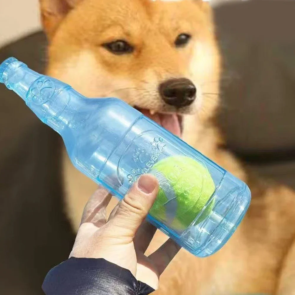 TPR Pet Chew Toy Bite-resistance Beer Bottle with Tennis Ball Toy Puppy Teeth Grinding dog Chewing Squeaky Interactive Toys 6