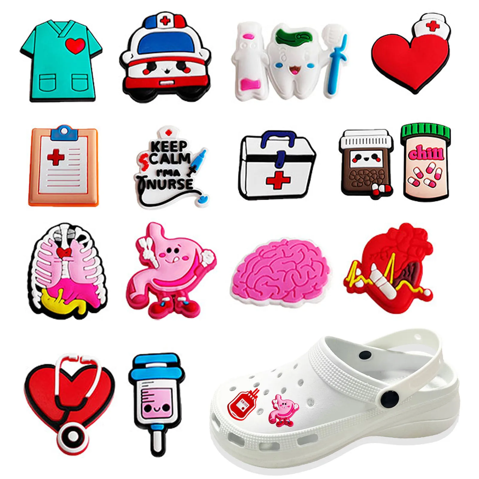 

Single Sale 1pc Medical Care Teeth Pills Shoe Buckle Accessories DIY Shoes Decoration for Croc Charms Kids Birthday Gifts