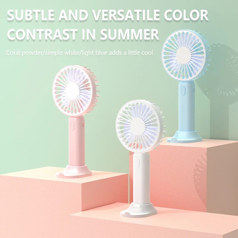 Three Gear Winds Portable USB Mini Handheld Fan Desktop Mobile Phone Holder with Base for Bedroom Dormitory Outdoor Travel