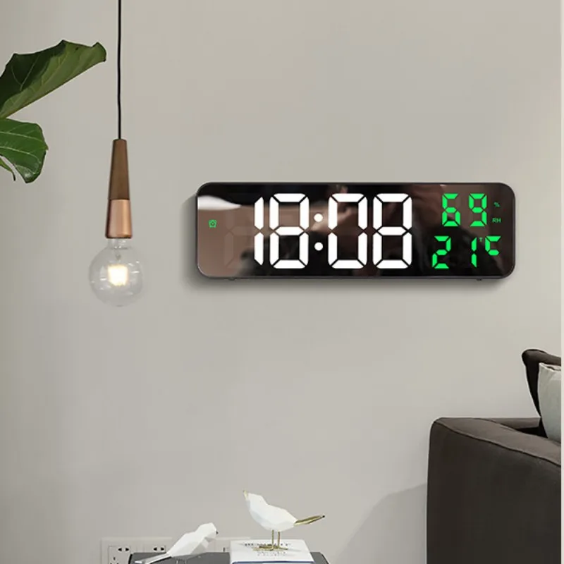 USB Powered 9 Inch Large Digital Wall Clock Temperature Humidity Display Night Mode Snooze Table Clock 12/24H LED Alarm Clock