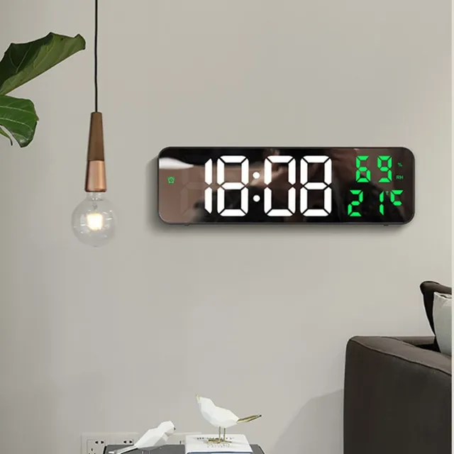 9 Inch Large Digital Wall Clock Temperature and Humidity Display Night Mode Table Alarm Clock 12/24H Electronic LED Clock 1