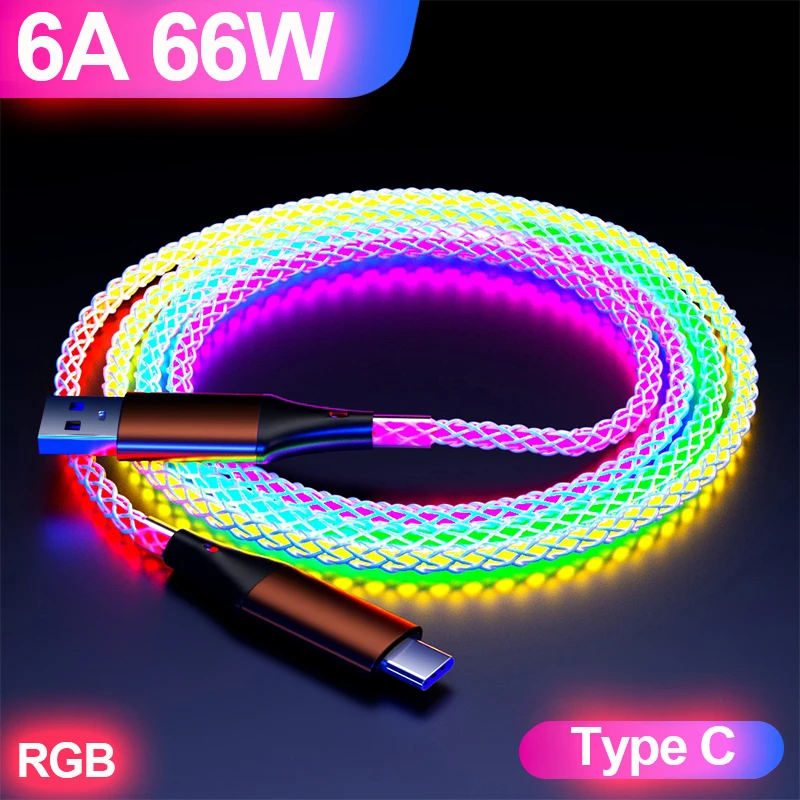 Cavo di ricarica USB C da 1 m, RGB USB A a tipo C, cavo di ricarica USB C da 66 W, ricarica rapida, cavo USB C RGB per Samsung S24/S23/S22/Z Flip