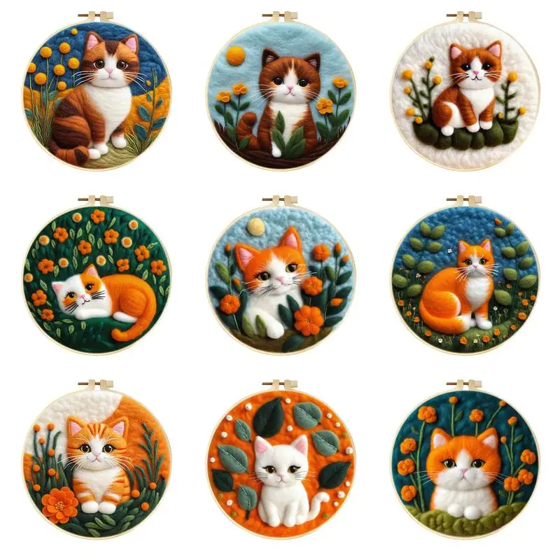 CHENISTORY Wool Felting Painting Frame DIY Cat Animal Wool Embroidery Kit Funny Needle Felt Picture Kit Craft Painting Gift wool felting kit needle felt kit