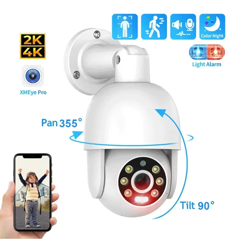 레드 블루 라이트 사운드 알람 H265 8채널 8MP 4K Poe NVR 카메라 시스템 4MP 야외 PTZ 돔 보안 키트 인체 자동 추적