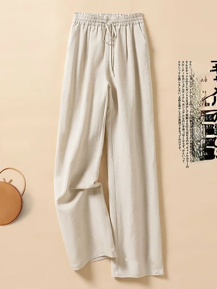 

Solid Women Pants High Waist Loose Cotton Linen Wide Leg Pants Women Fashion High Waist Spring/Summer Oversized Trousers Women