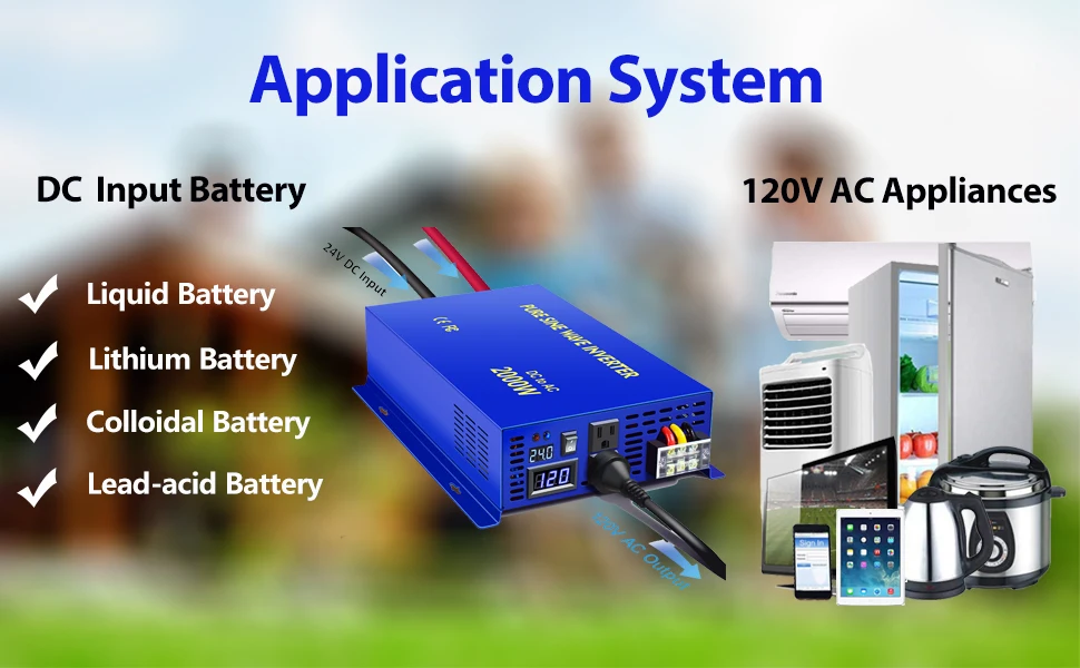 Description Picture 3 of item2000W Pure Sine Wave Inverter 24V 220V Solar Panel Inverter Power Supply 12V/36V/48V DC to 110V/120V/230V/240V AC Remote Control