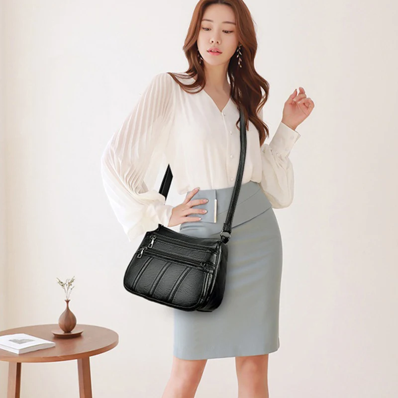 Women Messenger Bag Lady Shoulder Crossbody Bag Small Female pu Leather Handbag Black Flap Purse Bolsa
