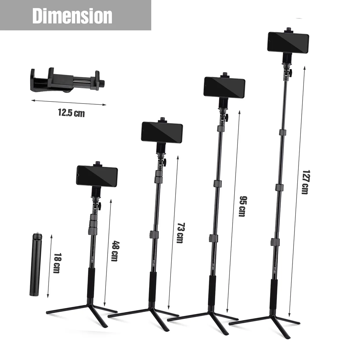 54-inch Extendable Selfie Stick Tripod Stand Aluminum Alloy with Detachable Desktop Tripod Phone Holder Sports Camera Mount Adap