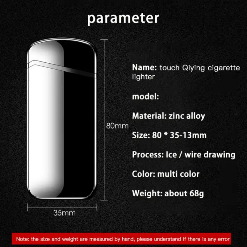 Hot Electric Windproof Metal Lighter Double Arc Flameless Plasma Rechargeable USB Lighter LED Power Display Touch Sensor