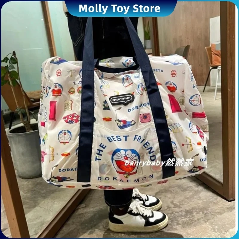 Anime Doraemon Stationery Storage Bag Large Capacity Collapsible Camping Shoulder Shopping Bag Light Clothes Packaging Travel Bag