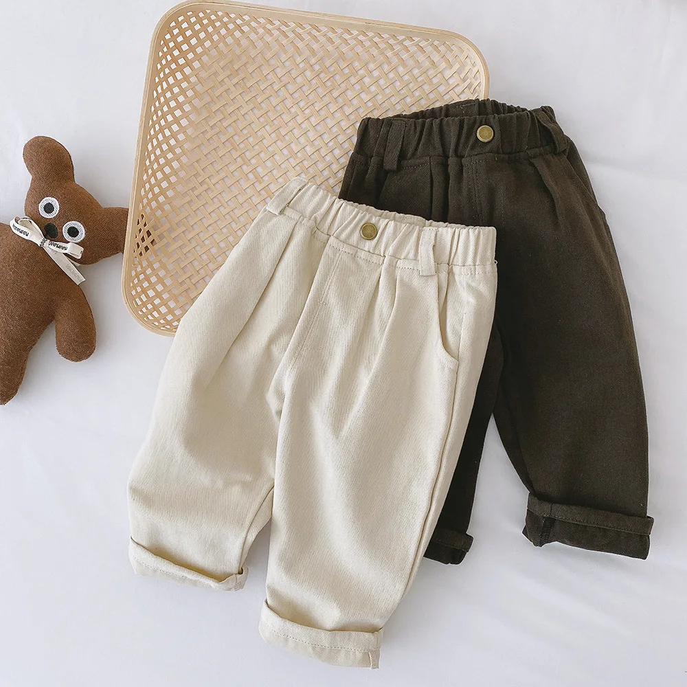 

Baby Pants Boys Casual Pants 2023 Spring New Children Fashion Pants Girls Cotton Pants Trousers Korean Simple Solid Kids Pants