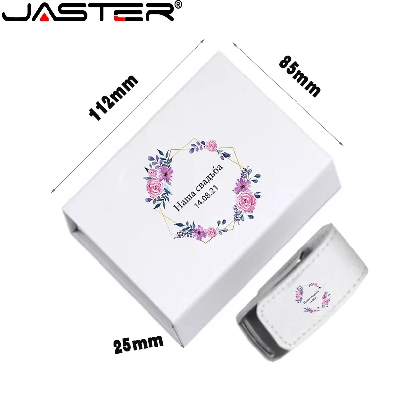 JASTER 10 PCS LOT USB flash drive Free custom logo Pen drive Leather Memory stick White box pendrive 128GB 64GB Color printing