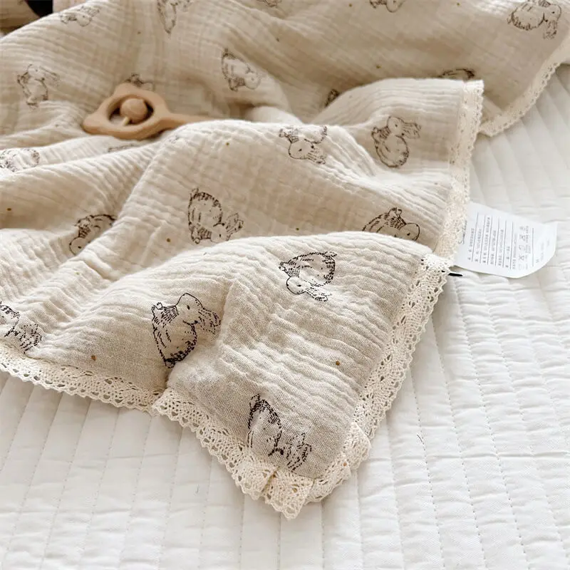 Cotton Muslin Baby Quilt Floral Blanket Crib Bunny