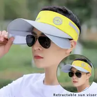 Big Brim Men Sun Hat Retractable Sun Visor Empty Top Cap Fashion Stripes Magic Tape Adjustable Outdoor Sport Hiking Fishing Hat 2