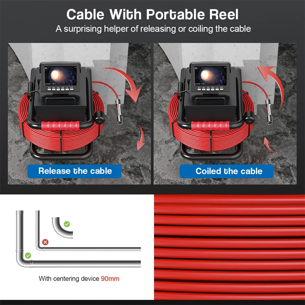 4.3" Screen Pipe Inspection Camera 5600mA Battery IP68 1200TVL Drain 17MM/22MM Sewer Pipeline Industrial Endoscope 20M/30M/50M 4