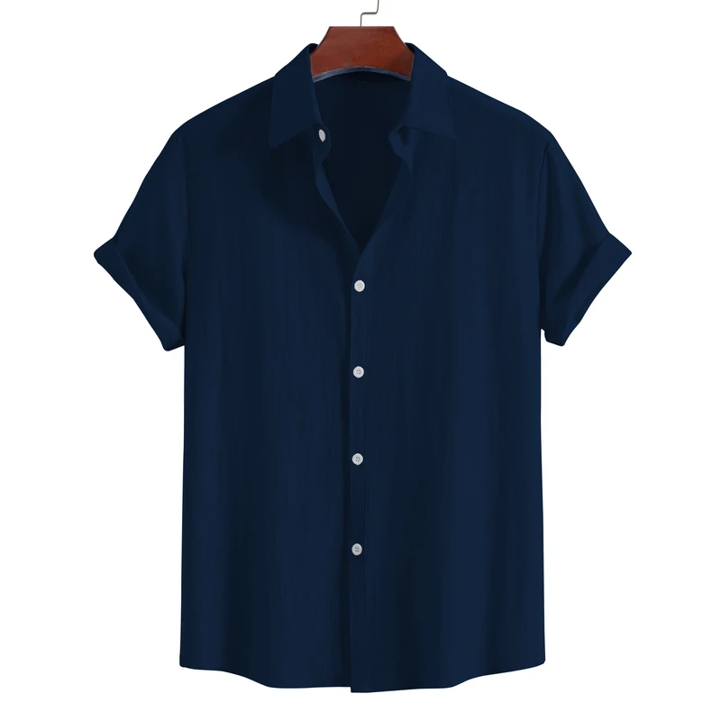New men's short-sleeved lapel shirt summer fashion solid color outdoor youth pure cotton top versatile casual comfortable