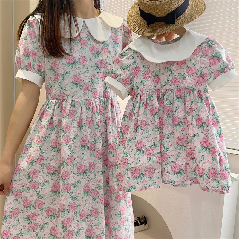

Girl's Mother And Daughter With Broken Flower Children Baby Kids Spring Summer Parent-child Dress Brim Princess Dress
