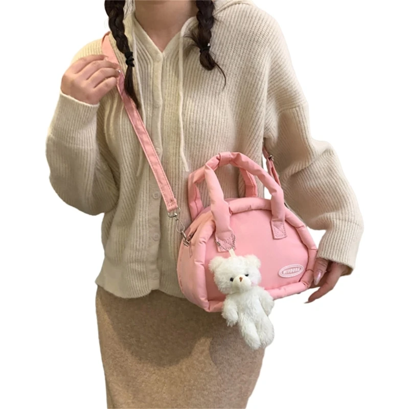 Solid Color Puffer Bag Nylon Crossbody Bag Versatile Fashion Handbag