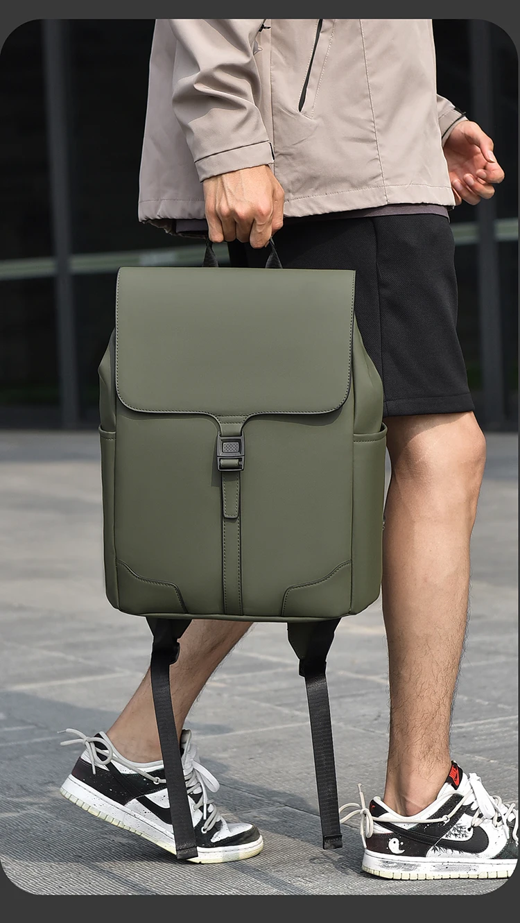 Minimalistischer Herrenrucksack in Olivgrün, geeignet für Arbeit, Reisen und Alltag, langlebig und geräumig – Detail 4