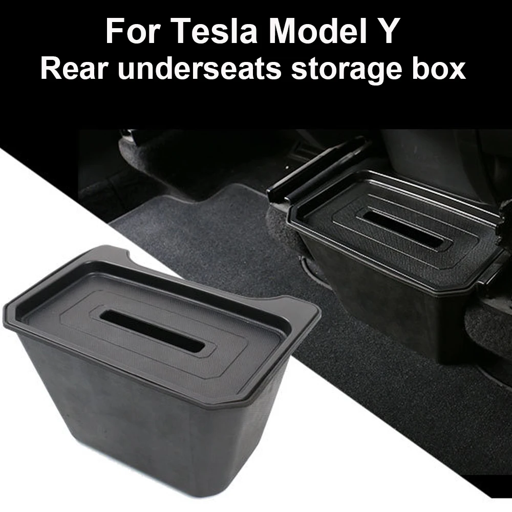 

For Tesla Model Y Car Under Seat Organizer Box Rear Uderseart Storage Box with Cover Trash For 2021 2022 Stowing Tidying Tool