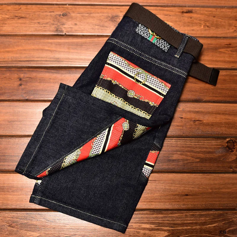 2024NEW High-End Summer Thin Denim Shorts Men's Slim Fit Stretch Fashion Printing Stylish  Personality Street Pirate Shorts