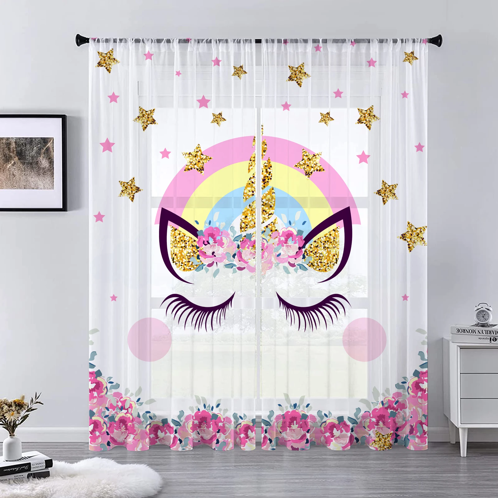 Cortina De Unicornio Para Niñas Y Niños,de Animales Mágicos Para Ventana,  Dreapes, Hadas,de Habitación,, image size:1600x1600