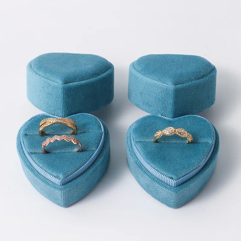 Velvet Heart Ring Box Proposal Engagement Romantic Luxury Jewelry Gift Box Wholesale Custom Logo Bulk Supplier Factory Direct