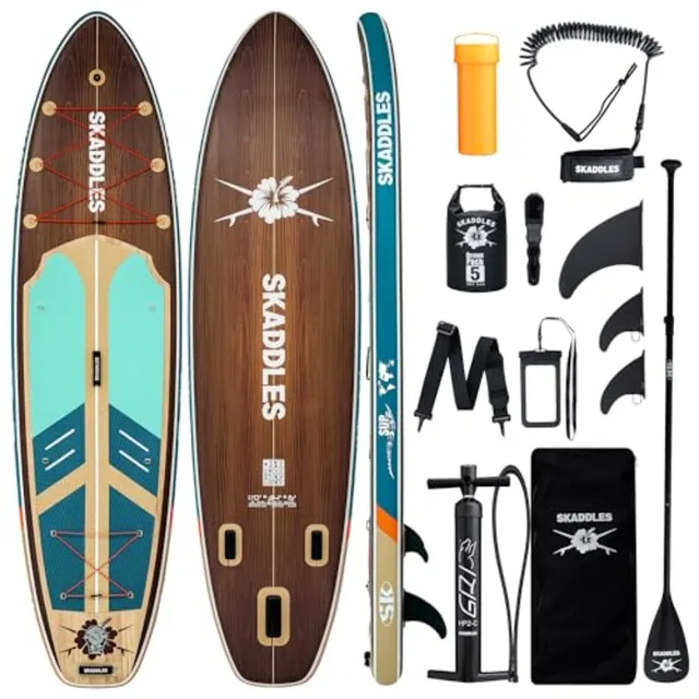 Inflatable Stand Up Paddle Board for lakes and rivers PVC material blue-gray ultra-stable extra-wide design for adults and kids