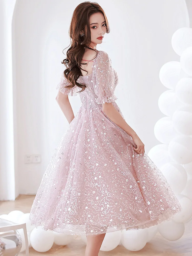 Bling Pink Women's Prom Dress Glitter Sequin Tulle A-Line Birthday - Main Image