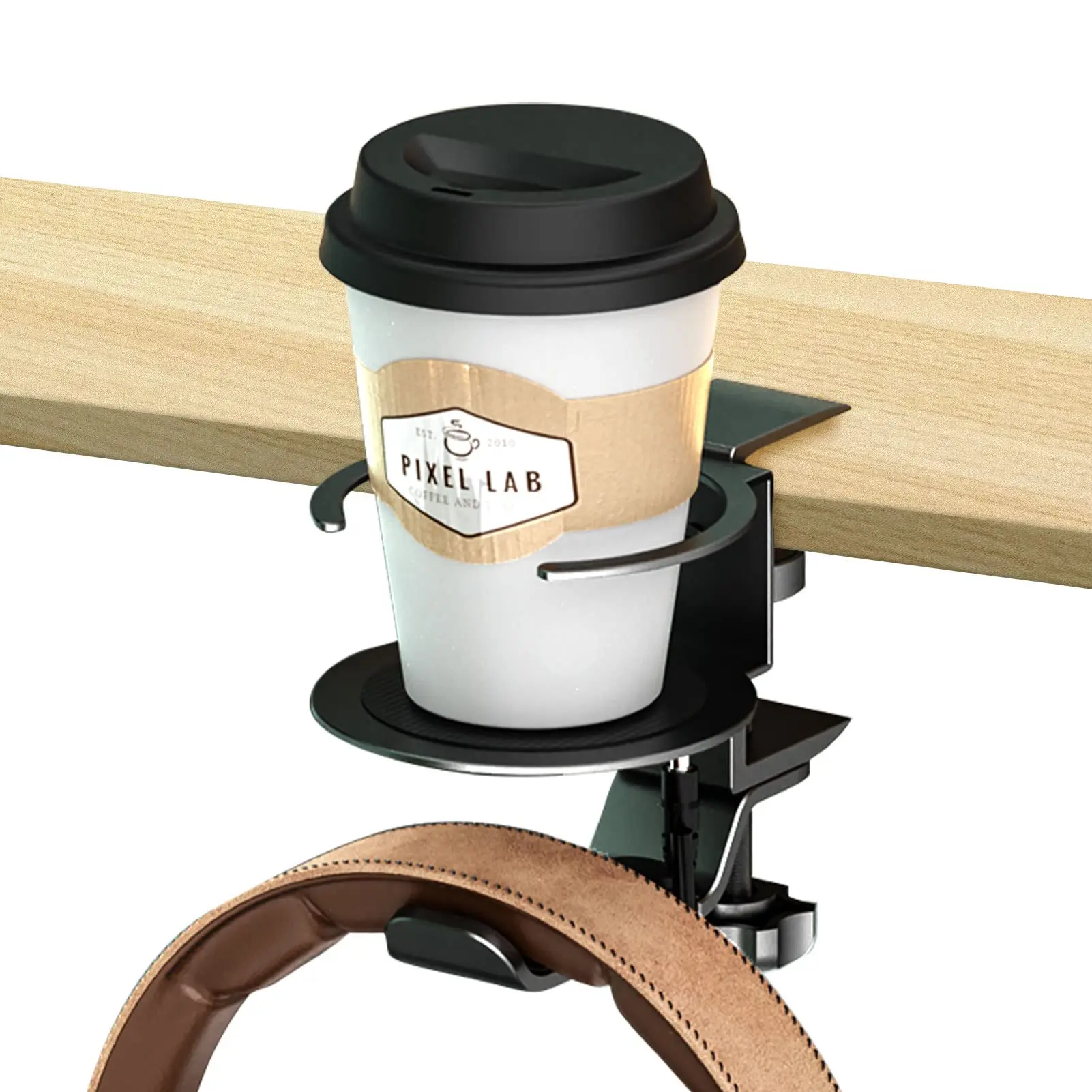 

Headset Hanger Holder Stand with DIY Fixed Cup Holder and 360° Rotating Bracket Save Space for PC Gaming Headset