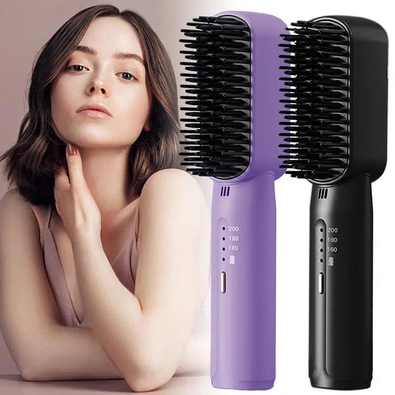 

1pc Rechargeable Hair Straightener Fast Electric Straightening Hot Brush Durable Mini Battery Operated Travel Size Straightener