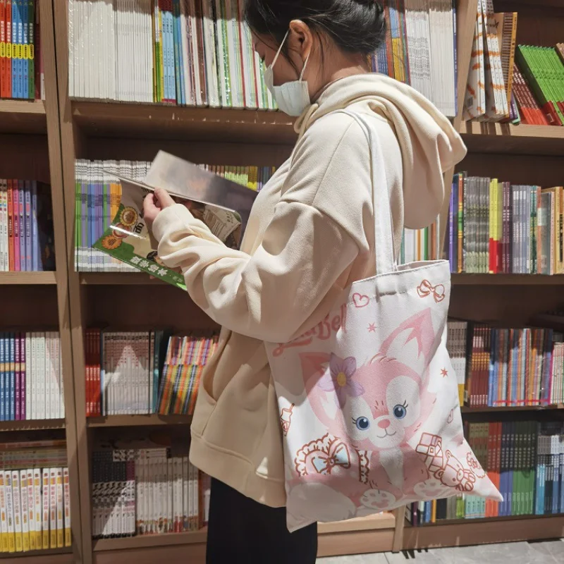 StellaLou Cute Cartoon Canvas Bag Shoulder Bag Female Student Class Tutorial Large Capacity Tote Eco-friendly Shopping