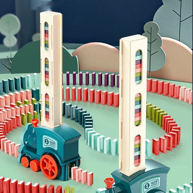 Montessori Domino Brick with Sound Light Dominoes Blocks Automatic Laying Domino Train Blocks Educational Game Kits for Children 6