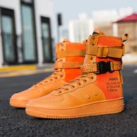 Couples High Top Skateboarding Shoes Man Buckle Orange Women's Fashion Sneakers New Platform Men's Skate Shoes Large Size 36-46