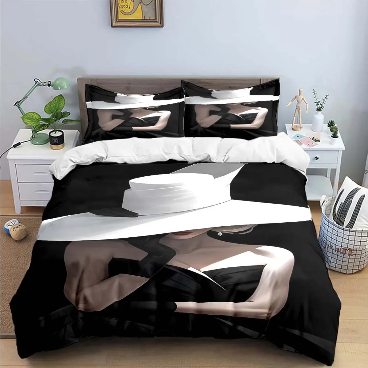 Fashion New Woman-Sexy Black and White Print Bedding Sets Bed Supplies Set Duvet Cover Bed Comforter Set Bedding Luxury Gift