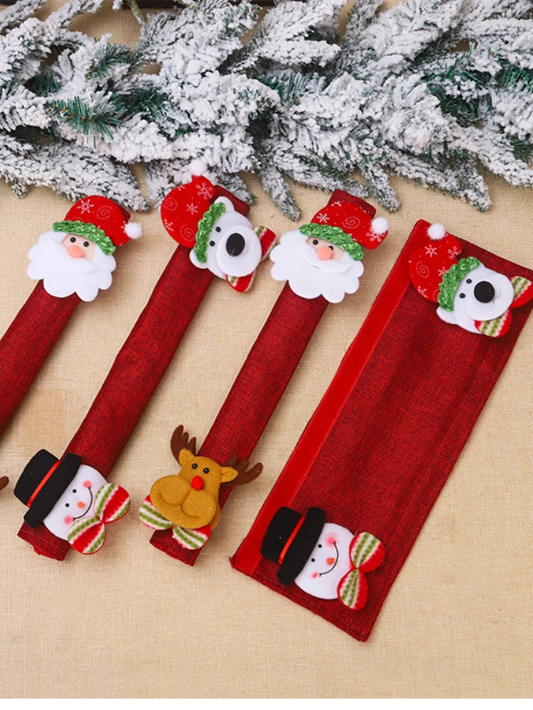 Description Picture 3 of itemMicrowave Oven Door Handle Cover Door Pull Gloves Linen Refrigerator Handle Gloves Christmas Decorations Guantes Para Nevera