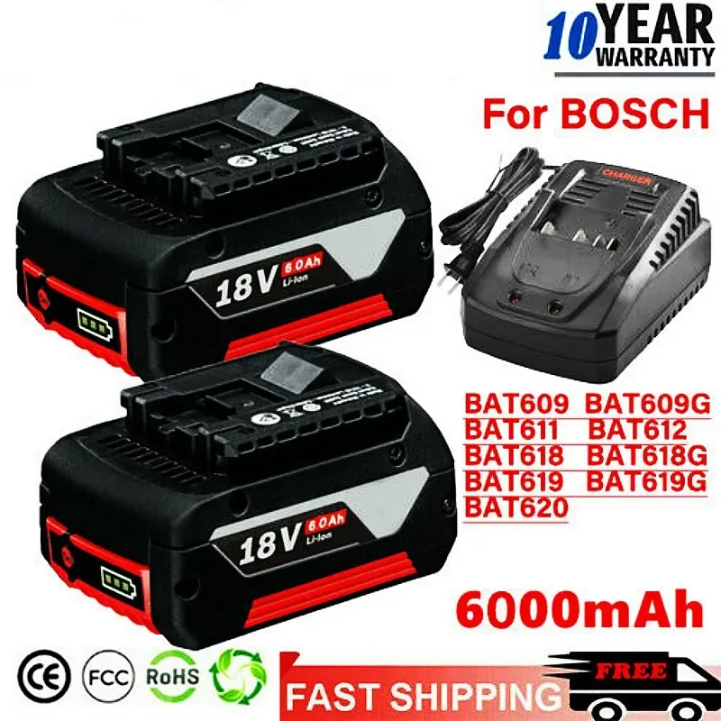 

Аккумулятор Bosch 6,0 Ач для электродрели Bosch, 18 в перезаряжаемая литий-ионная батарея BAT609 BAT609G BAT618 BAT618G BAT614, зарядное устройство