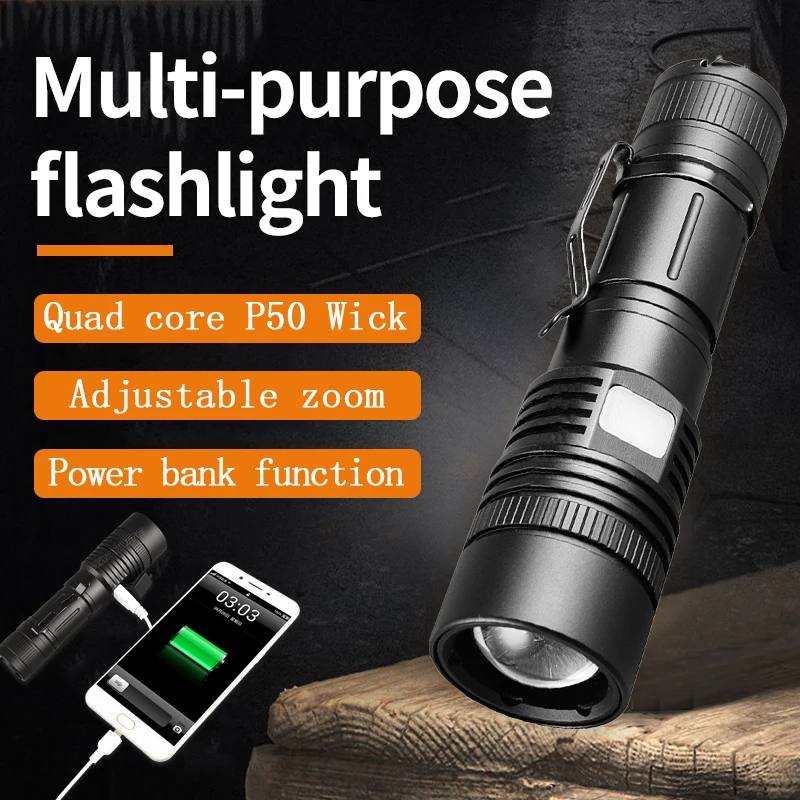 

Наружное освещение, Водонепроницаемая яркая фотовспышка P50, портативный многофункциональный фонарик для экстренных ситуаций с большим радиусом действия