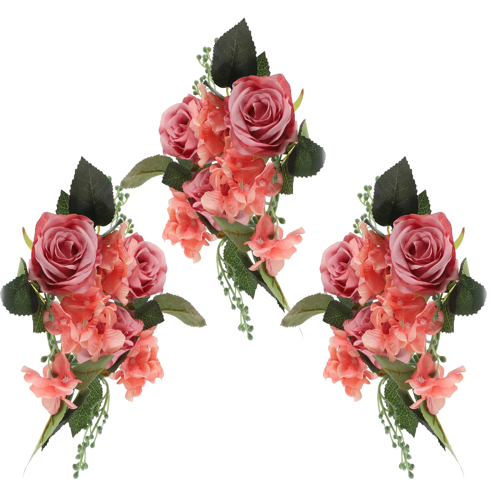 

Artificial Rose Flower Candle Rings Floral Wreaths Pillar Candle Holder For Christmas Wedding Party Table Decoration
