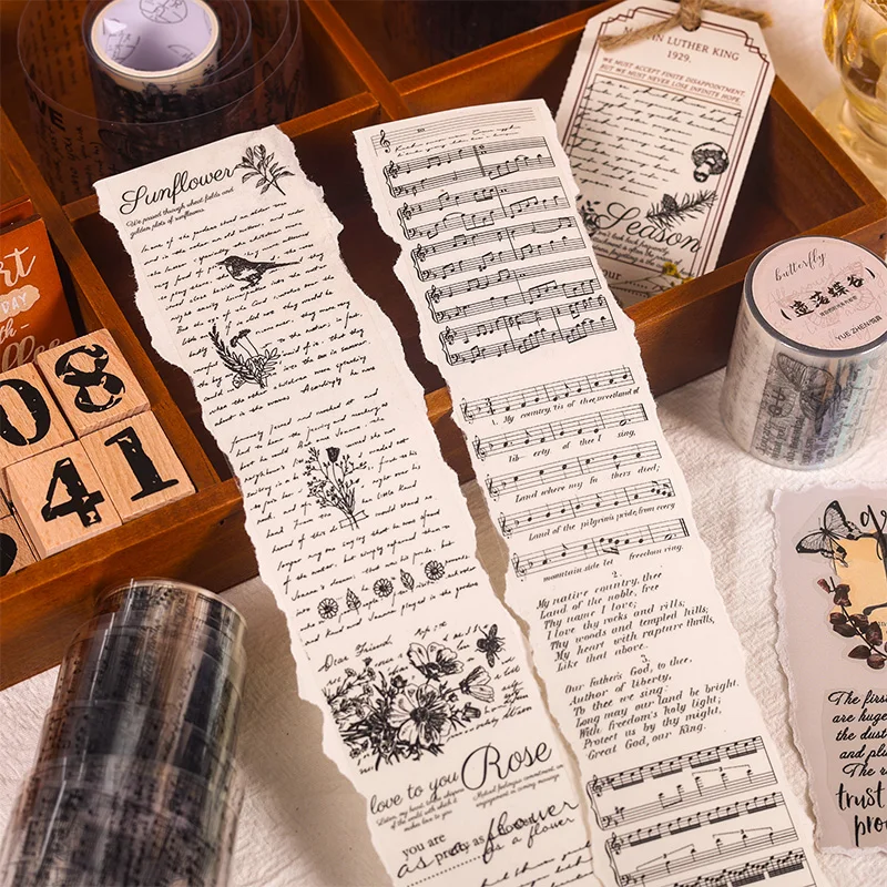 Yoofun 5x300cm Vintage English Writing Lyrics Letters Forest PET Tape Retro Style Scrapbooking Journal Masking Tape 5