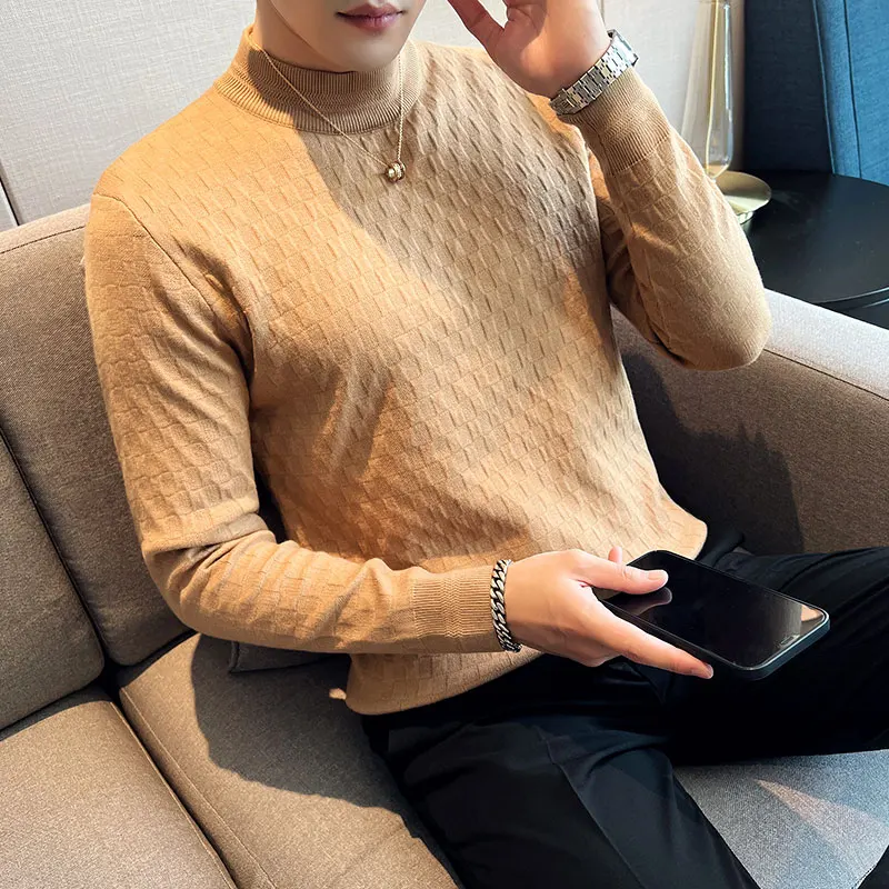 2023 Brand Clothing Men's Winter Thermal High Collar Knit Sweater Male Slim Fit Fashion Casual Pullover/Man Knitting Sweaters