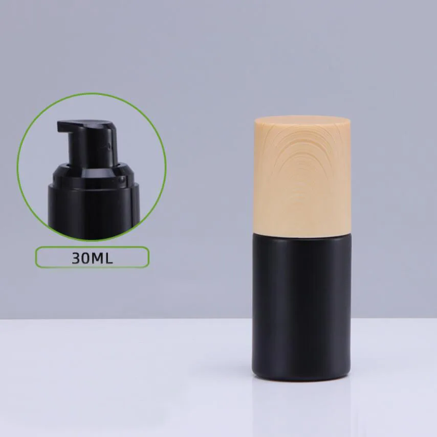 30ml-matte-black-glass-bottle-wooden-shape-lid-serum-lotion-emulsion-foundation-moisture-toner-skin-care-cosmetic-packing